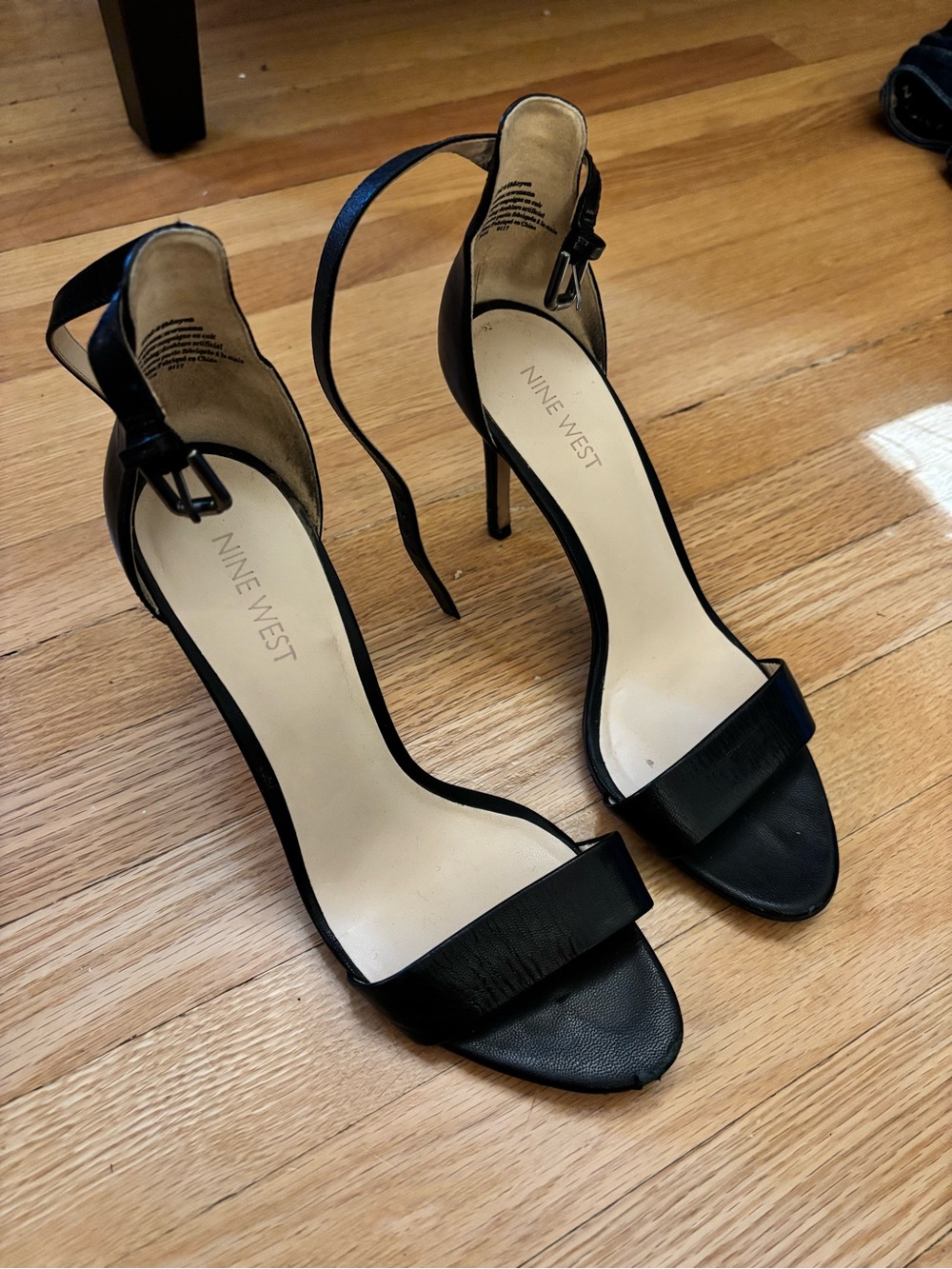 Nine West Black Open-Toe Ankle-Strap Stilettos